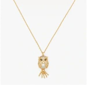 Kate Spade Hoot Owl Pendant Necklace Cream Gold NWOT